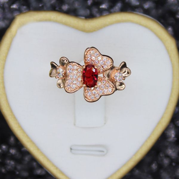 

silver ring woman red crystal flower one color rose botany flowers and plants ring