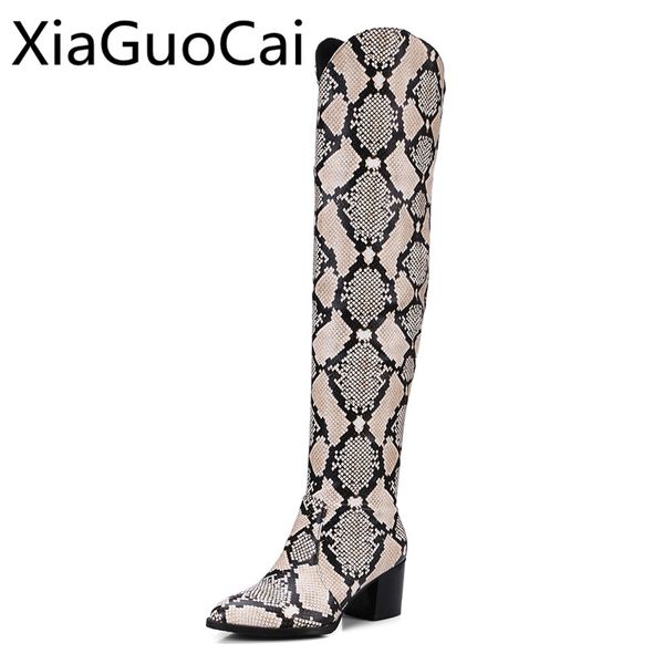 

brand fashion women snakeskin long boots over the knee high boots women spring and autumn ladies, Black