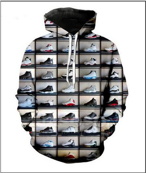 

new fashion 3d printed classic shoes men women pullover hoodies street wear casual hip hop pockets sweatshirt clothing zg0128, Black