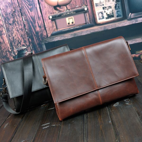 

crazy horse leather men's bag retro men's three-layer bag slung casual shoulder