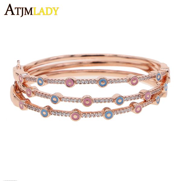 

2019 turkish evil eye enamel bracelet rose gold color colorful enamel pink blue evil eye charm fashion women lucky bracelets, Golden;silver