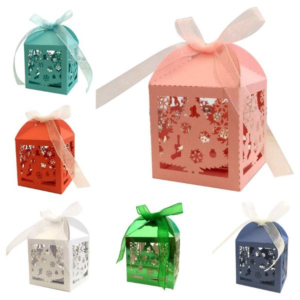

50pcs/set christmas laser cut hollow favors gifts candy box with ribbon baby shower wedding party supplies