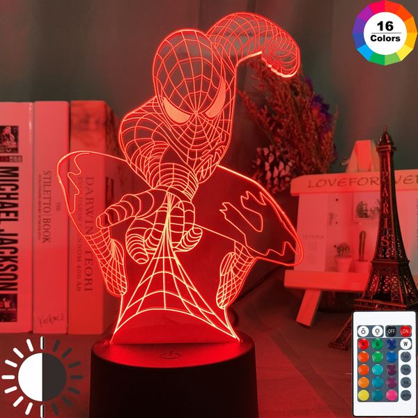 

3d led night light marvel spider man kids bedroom atmosphere light 16 colors changing bedside novelty lamp with remote control