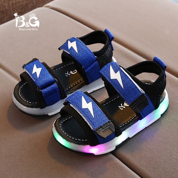 

b&g led boys sandals water-proof children's shoes lighted kids beach sandles permeable soft sole, Black;red
