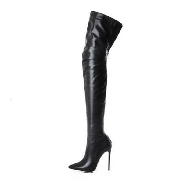 

2019 sharp fine with woman boots leather boots back zipper overknee, Black