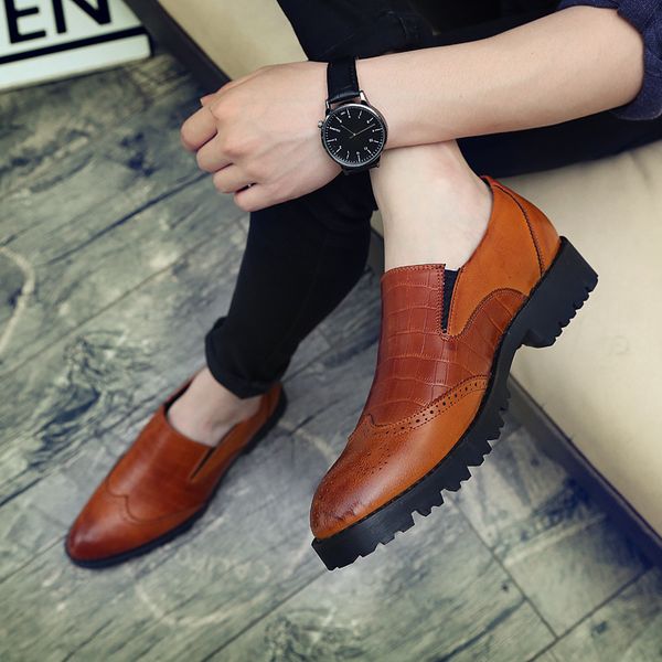 

2019 four seasons pointed-toe thick bottomed england casual fashion foot covering extra high formal wear leather shoe men's shoe, Black