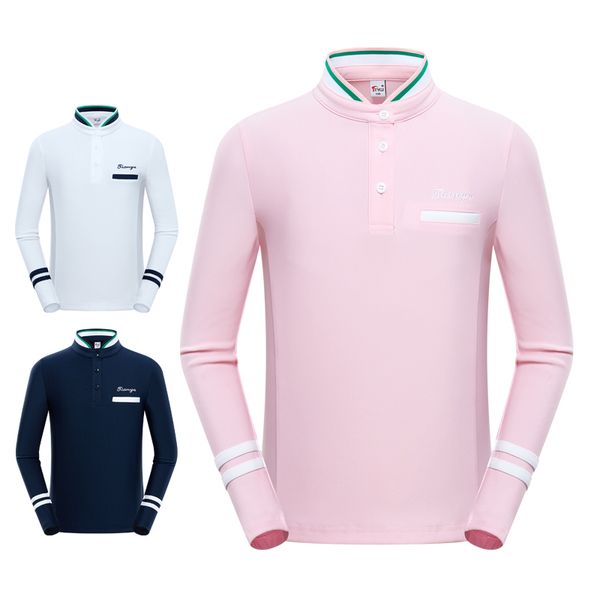 

golf clothing girl shirt spring autumn new childrens tshirt long sleeve striped stand collar school outdoor sports clothes, Black;blue