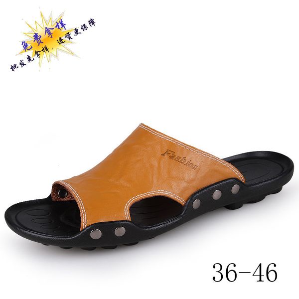 

five-color hide substance sandals slipper sandals 2018 summer q7 fashion large size, Black