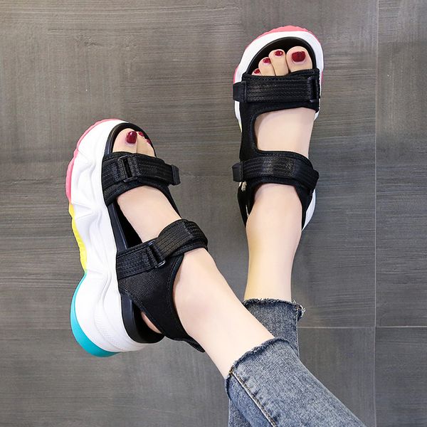 

high heel sandal for women beige heeled sandals female shoe espadrilles platform 2020 summer shoes muffins shoe wedge, Black