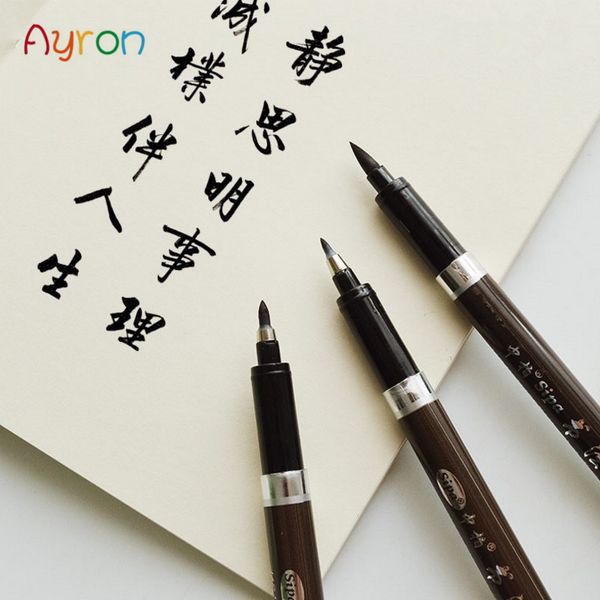 

ayron 3 pcs/lot chinese calligraphy brush pen for signature drawing art markers stationery school writing