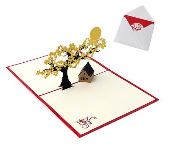 

3d pop up holiday greeting cards cherry tree house christmas thanksgiving gift 60pcs