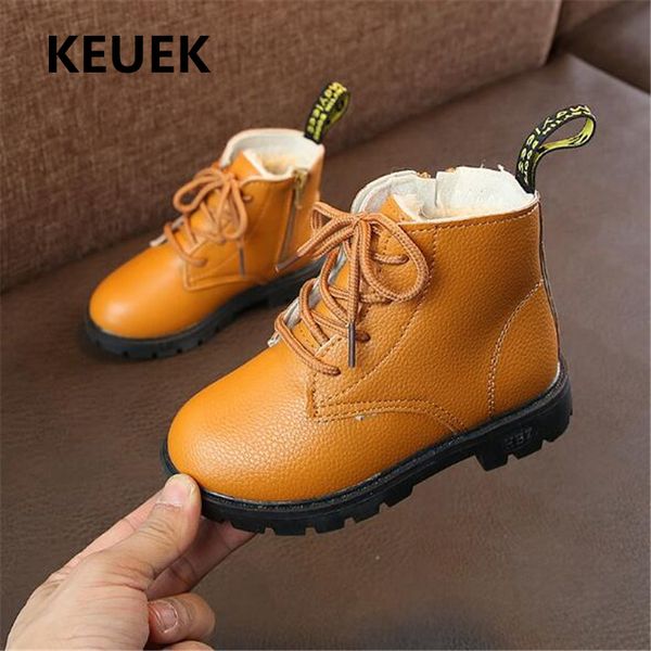 

new children spring/autumn shoes waterproof pu leather winter boys girls warm snow boots student black dress kids ankle boots 02, Black;grey