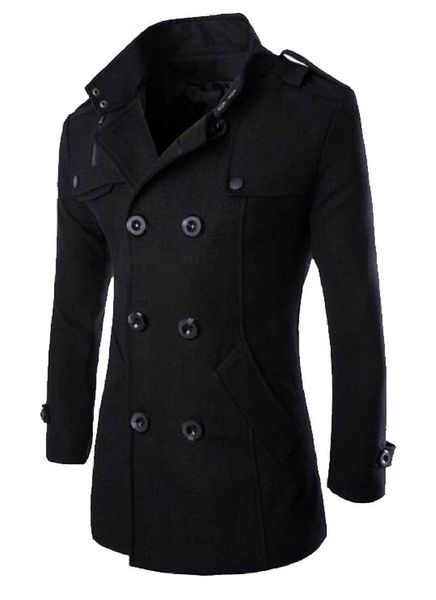 

оптово mlg mens классический двухместный брестед mid long trench coat горох, Black