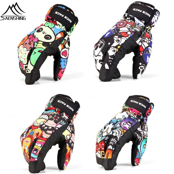 

men women winter ski gloves waterproof thicken warm snowboard gloves printed pattern outdoor cycling skiing snowboarding glove