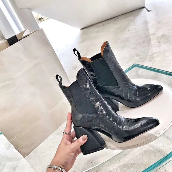 

boots women 2019 chunky heel thick heel boots designer women shoes, Black