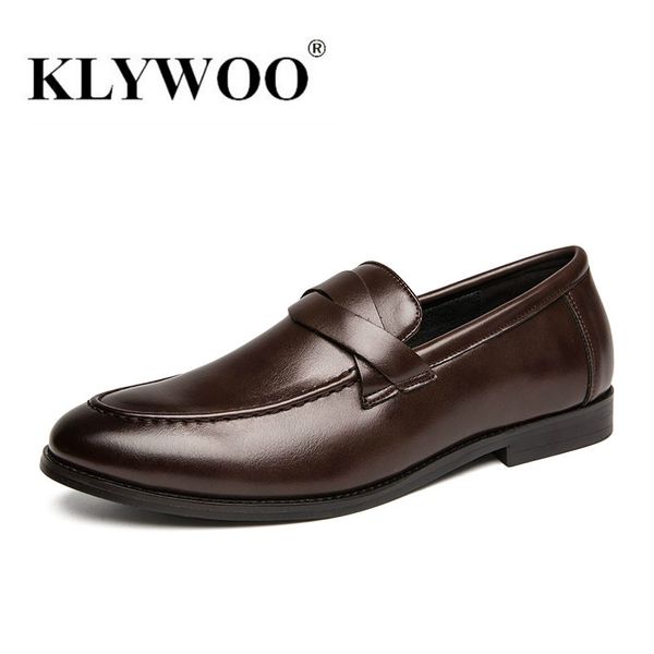 

men leather shoes formal business leather shoes for male leisure fashion soft breathable round toe slip on men klywoo, Black
