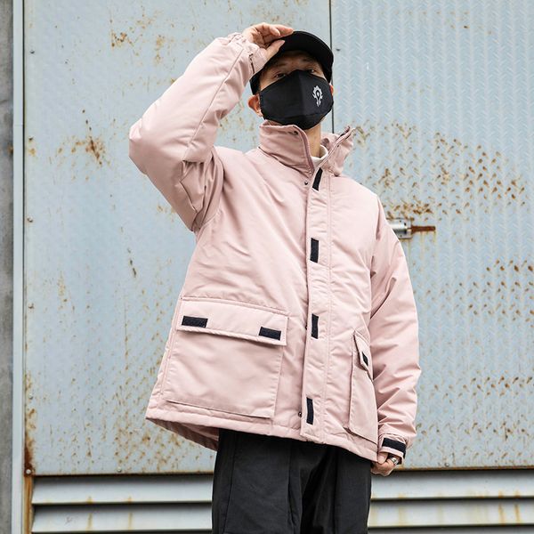 

winter casual outwear windbreaker new men's thick warm winter long fur collar men parka fleece cotton coat jacket parka men, Black