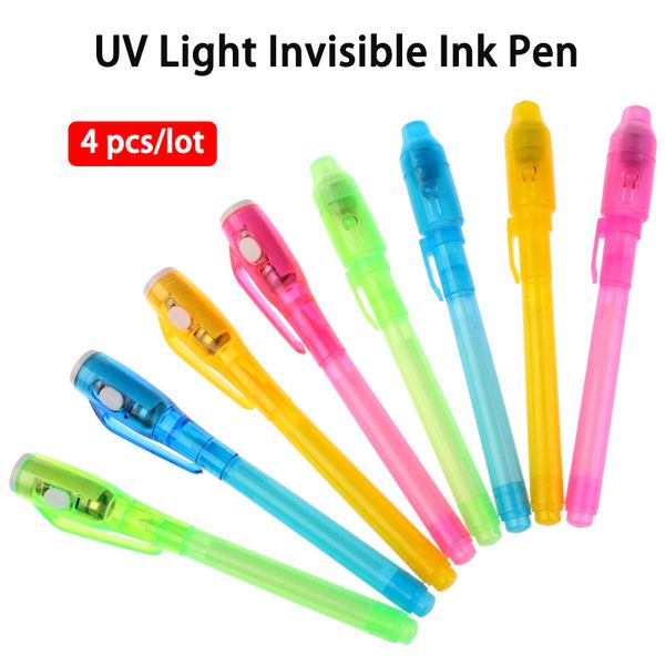 

4 pcs/lot uv light invisible ink pen creative magic funny marker pen for kids students gift novelty item stationery school, Black;red