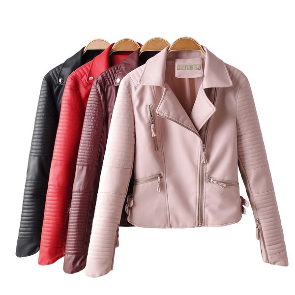

new arrival 2019 brand winter autumn motorcycle leather jackets black leather jacket women coat slim pu jacket