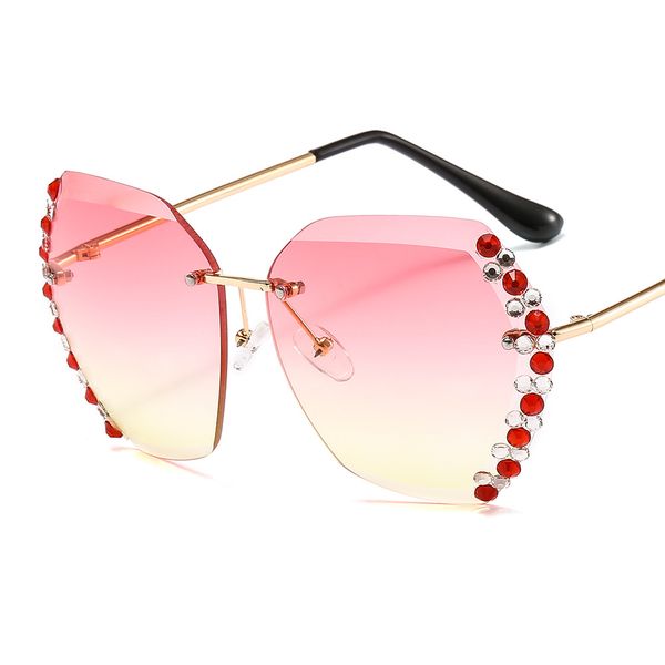 

classic and most popular frameless design fashion ocean lens retro with diamond cut edge sunglasses beach sun visor for women, White;black