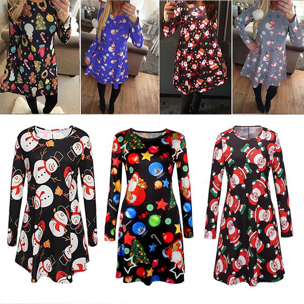 

long sleeve santa claus dresses gift christmas xmas flared dress for women girls swing casual mini dress home clothing 19 style wx9-1699, Blue;gray