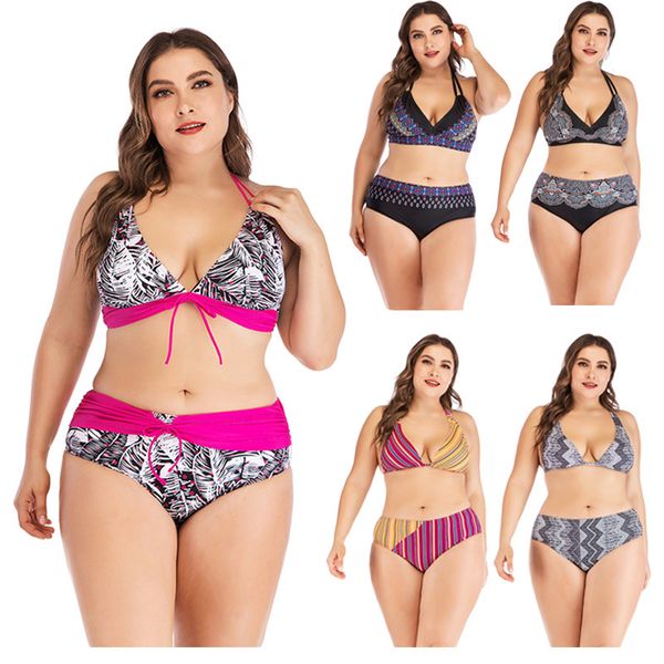 

plus size women's mid waisted bikini set lace up two piece swimsuits beach split swimsuit, White;black