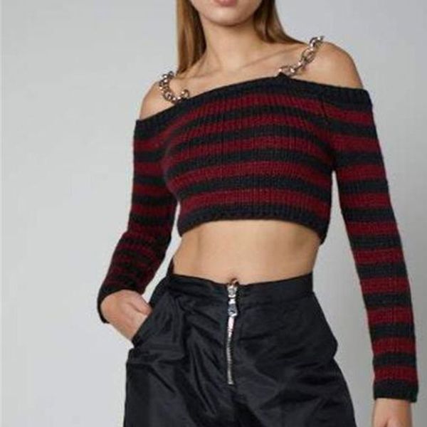 

sweaters women knitted pullovers ladies striped short crop streetwear loose autumn knited jumpers, White;black