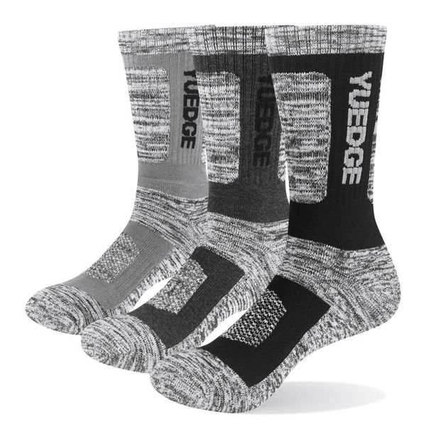 

brand 3 pairs men winter warm cotton cushion comfortable casual breathable sports cycling hiking runing crew dress socks, Black