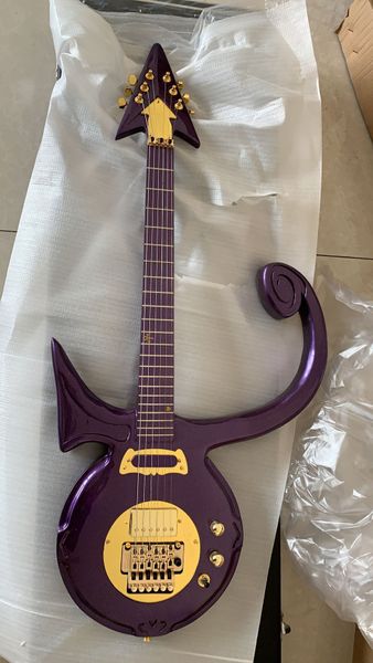 Nuovo modello raro di chitarra Prince Love Symbol Floyd Rose Tremolo Bridge Hardware dorato Chitarre da pioggia viola simbolo astratto su misura
