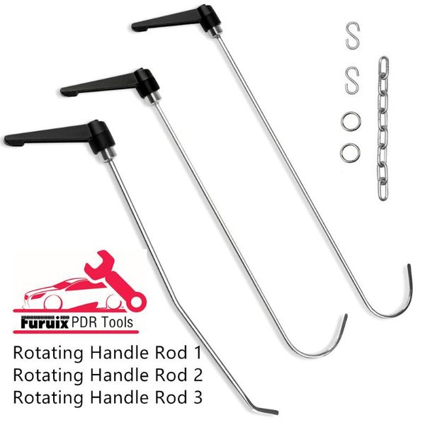 

2/3pcs pdr dent removal rods tools kit dent repair hooks with adjustment handle chain & s hooks paintless repair tools for