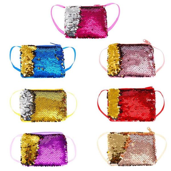 

mermaid sequins coin purse square wallet kids girls glittering clutch bags, White