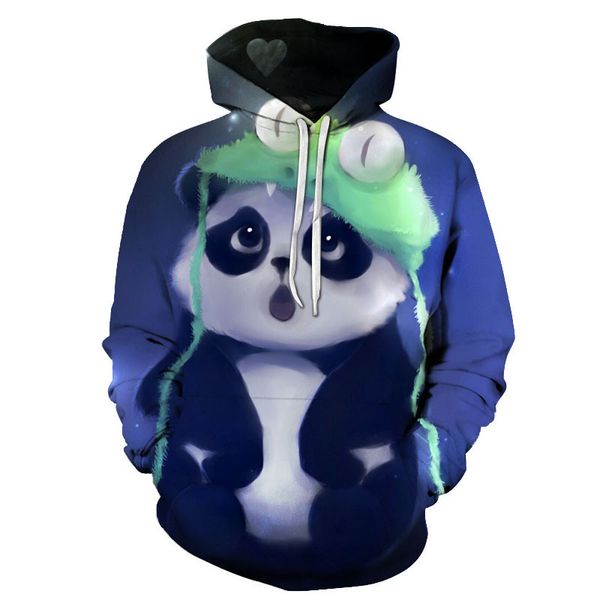 

cute panda expression printed 3d jacket men's hoodies women/men spring gothic sweatshirt girls blue streetwear outfits, Black