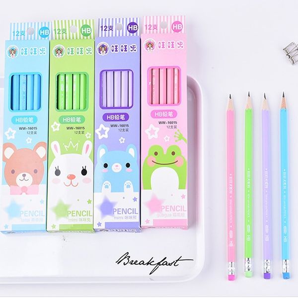 

8packs/lot hb pencil wood with rubber lead-poison drawing stationery creative kawaii cartoon student school supplies, Blue;orange