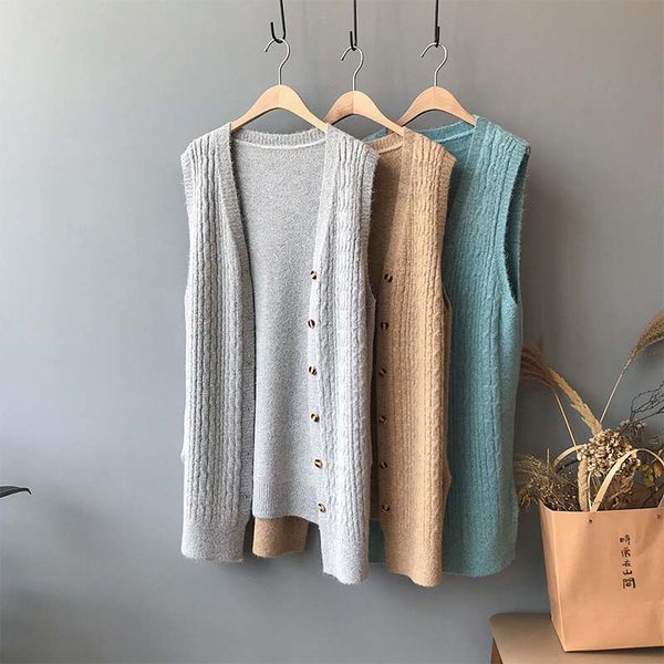 

spring autumn new female knitted vest long coat slim single breasted long sleeveless knitting tender vintage straight cardigan, Black;white
