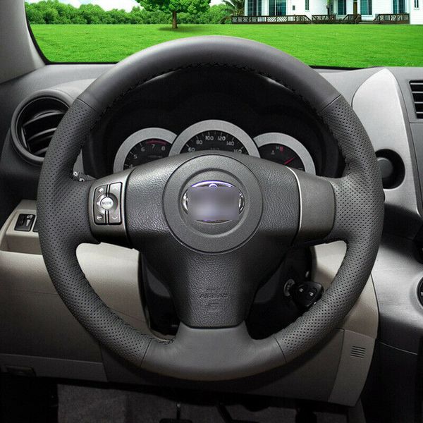 

black leather black stitch custom car steering wheel cover for toyota rav4 2009+