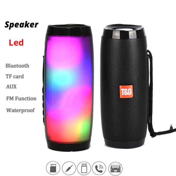 

tg157 portable led lamp speaker waterproof fm radio wireless boombox mini column subwoofer sound box mp3 usb phone computer bass