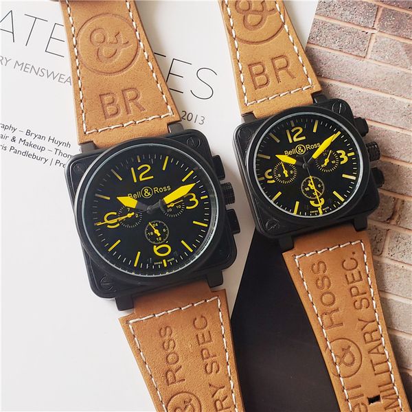 

wholesale mens women luxury watch br square designer automatic movement mechnical watches leather strap all dial work couple sport clock, Slivery;brown