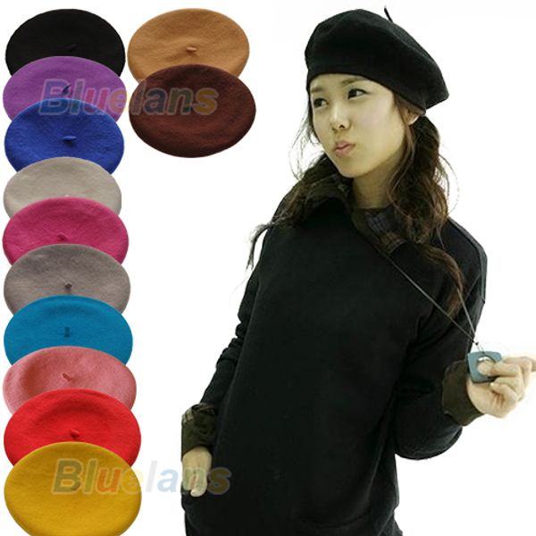 

new fashion solid color warm wool winter women girl beret french artist beanie hat cap 12 colors 96iw, Blue;gray