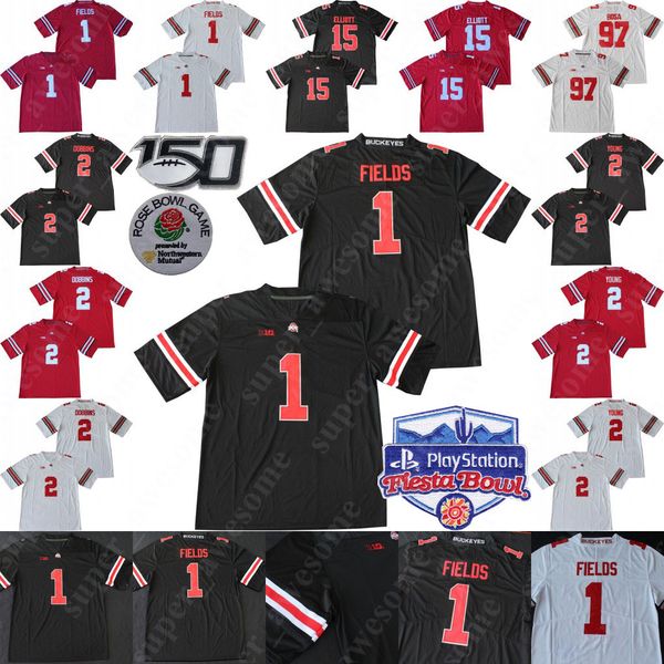 

2020 fiesta bowl ohio state buckeyes justin fields jersey jk dobbins 2 chase young nick bosa 15 elliott osu football jerseys 150th men youth, Black;red