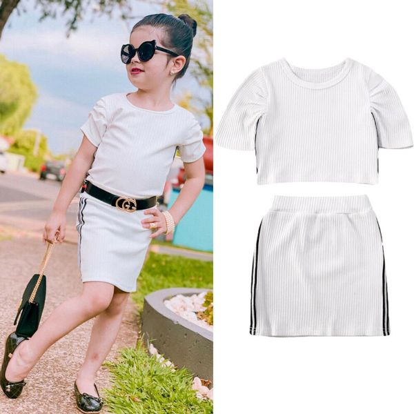 

toddler girl clothes baby girls sports clothes short sleeve t-shirt mini skirt 2pcs tennis outfit, White