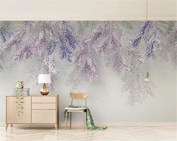 3D Wallpaper Wände Neue kleine frische lila Früchte Wohnzimmer Schlafzimmer Hintergrund Wanddekoration Wandbild Wandpapier