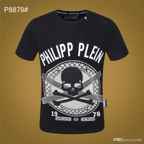 

2019 Philip Plain Летняя мужская футболка Модная футболка с коротким рукавом Летняя футб