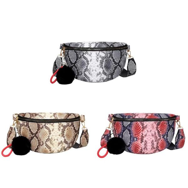 

snake print chest bag women shoulder messenger pack pu leather waist pouch
