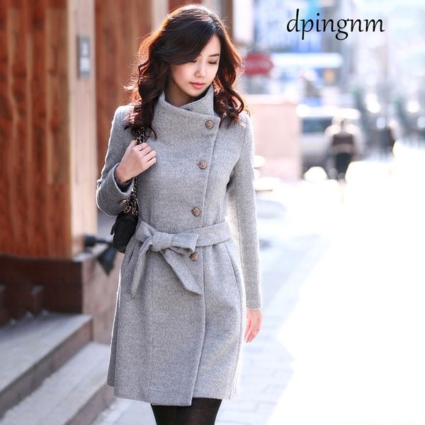 

new wool blend coat women long sleeve turn-down collar outwear jacket casual autumn winter elegant overcoat z5721, Black