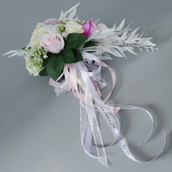 

wedding bridal bridesmaid artificial silk hand tied flower wedding bouquet