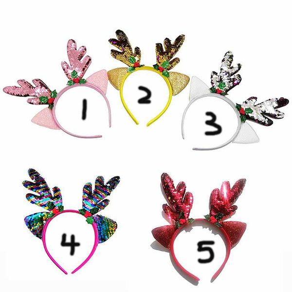 

elk antlers hair hoop christmas sequins deer horn headband 5 colors kids fashion xmas hair stick hair accessory, Slivery;white