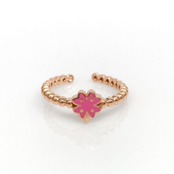 

tiny unconscionable trend pink clover silver joint ring, Golden;silver