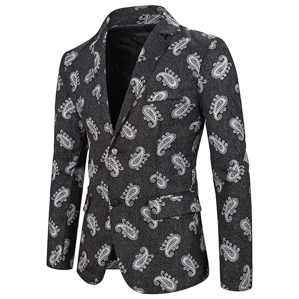 

black paisley print casual blazer men 2019 brand business slim fit mens suit blazer jacket party wedding groom hombre xxl, White;black