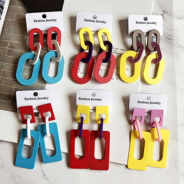 

fishsheep новый 2019 акриловые матовые геометрические серьги на крючках для женщин смолы многоцветные большой прямоугольник овальные серьги, Silver