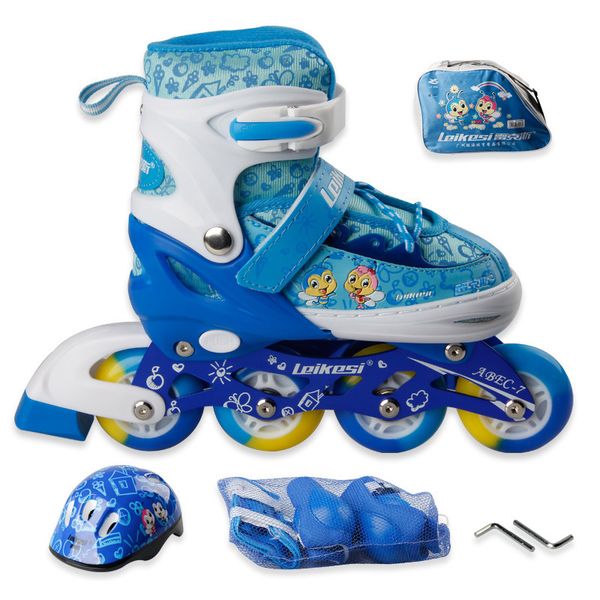 

a set children kids lovely inline skate roller skating shoes helmet knee protector gear adjustable pu wheels patines thick frame